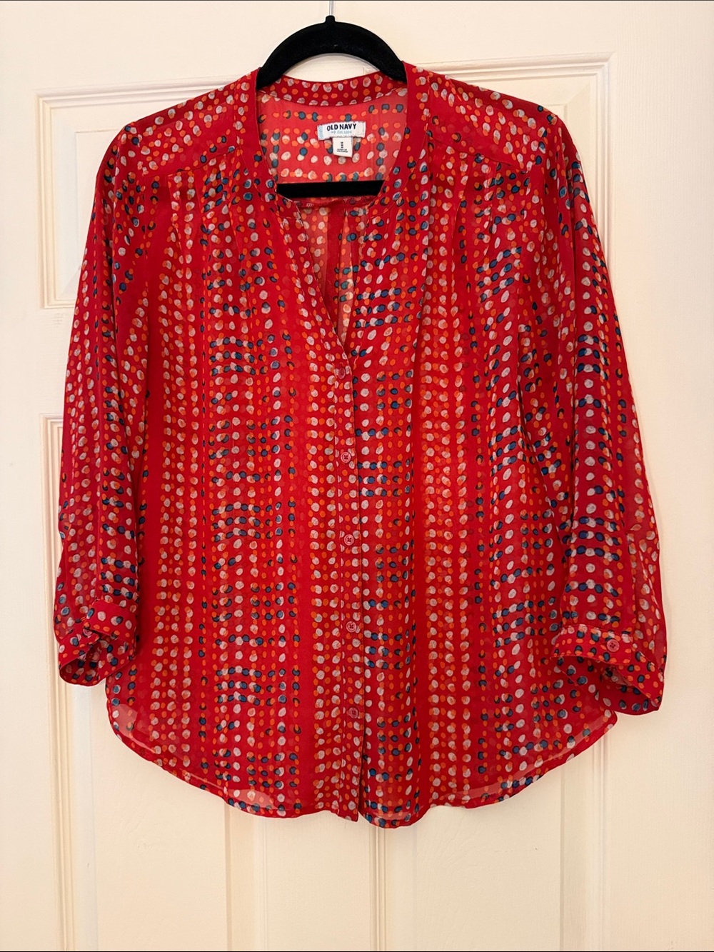 Old Navy Red Multicolor Dot Print Blouse